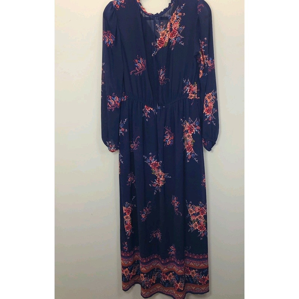 Xhilaration Floral Maxi Dress Womens L Blue Boho CottageCore Long Sleeves - Picture 4 of 6